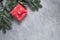 Christmas gifts wrapped in red textile. Zero waste. Xmas. Furoshiki style.