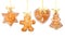 Christmas gingerbread cookies hanging border on a white background.