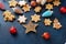 Christmas gingerbread Cookies in the shape of star and new year bauble