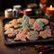Christmas gingerbread cookies on the table with cinnamon, spices, oranges! Christmas gingerbread cookies. Horizontal banking