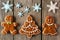 Christmas gingerbread couple and tree cookies