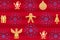 Christmas gingerbread design pattern on a red striped background with snowflake stars great as background or santa claus wrapping