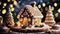 Christmas gingerbread house and falling snow animation background 4K