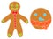 Christmas gingerbread man decorated colored icing. Holiday cookie in shape of man and circle