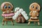 Christmas gingerbread men with white icing on a green background. Homemade festive traditional gingerbread cookies. Gingerbread