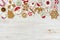 Christmas gingerbread and sweets on wooden background with copy space