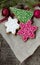 Christmas gingerbreads in the form of snowflakes and a fir-tree