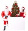 Christmas girl, santa claus with banner and tree.