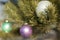Christmas glass balls - silver, violet and green