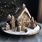 Christmas glazed gingerbread house for winter holiday. Traditional ginger handmade dessert. Generative AI