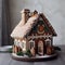 Christmas glazed gingerbread house for winter holiday. Traditional ginger handmade dessert. Generative AI