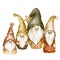 Christmas gnomes vintage illustration. Nordic gnomes greeting card