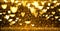 Christmas Gold glowing Background. Golden Holiday Abstract Glitter Defocused Backdrop With Blinking Stars and hearts