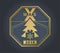 Christmas gold technology badge on a dark background. Triangle design elements. Xmas emblem