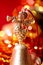 Christmas golden Angel toy playing trumpet close-up