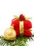Christmas golden bauble and gifts