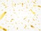 Christmas golden confetti. Gold party decoration flying and falling tiny yellow foil papers. Decor paper stripes vector