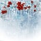 Christmas gorgeous flowers on ice background with icicles. Greet