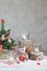 Christmas gray background with candles and tree