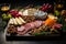 Christmas grazing board with cheese, rosemary cranberry Generative AI