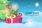 Christmas Green Tree With Gift Box Snow Greeting Card Decoration Happy New Year Banner