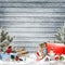Christmas greeting background with gifts, a mailbox with letters, pine branches and christmas decorations
