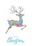 Christmas greeting card with bright colorful polygonal reindee