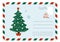 Christmas greeting card. Cartoon New Year postcard template. Winter holidays celebration. Mail envelope with decorated