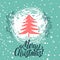 Christmas greeting card. Christmas trees covered with snow, snowflakes, patterns, lettering - Merry Christmas