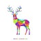 Christmas greeting card with colorful polygonal reindeer.