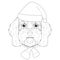 Christmas greeting card for coloring. Cavoodle dog with Santa`s hat and a woolen scarf for winter