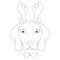 Christmas greeting card for coloring. Weimaraner dog with reindeer horns and bow tie