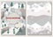 Christmas greeting card cover template, polygonal firs trees, shabby winter decor, snowman on skis