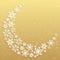 Christmas greeting card with a crescent made of white snowflakes on a golden background. Xmas holiday vector template
