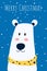 Christmas greeting card and cute Polar bear with yellow scarf character. Merry Christmas and Happy New Year. Cartoon