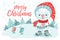 Christmas Greeting Card with cute snowman, birds