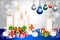 Christmas greeting card design with candle, bauble and xmas elements - vetor eps10