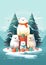 Christmas greeting card with family polar bears with presents in the winter forest