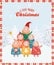 Christmas greeting card with happy children and snowflakes. Cartoon style.