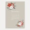 Christmas greeting, card, invitation with December calendar. Decorative floral corners, bouquets with fir tree branches