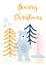 Christmas greeting card kids. Scandinavian style holiday greetings. Bear in forest hand drawn vector illustration. Berry
