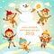 Christmas Greeting Card Kids, Snow and Snowman