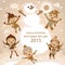 Christmas Greeting Card Kids, Snow and Snowman vector