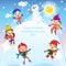 Christmas Greeting Card Kids, Snow and Snowman vector