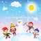 Christmas Greeting Card Kids, Snow and Snowman vector