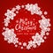 Christmas greeting card with paper snowflakes round frame on red background for Your holiday design