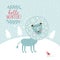 Christmas greeting card, snow fairy lion