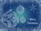 Christmas greeting card with snowflakes, christmas balls and inscription