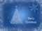 Christmas greeting card with snowflakes, christmas tree  and inscription