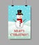 Christmas greeting card with snowman and snowfall.Realistic snowman greeting on Christmas holiday. Design Christmas illustration